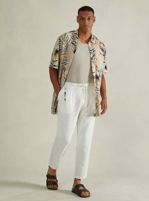 Heren Alcott bg2 beige middel broek van linnenmix met trekkoord in de taille kleding PT24611