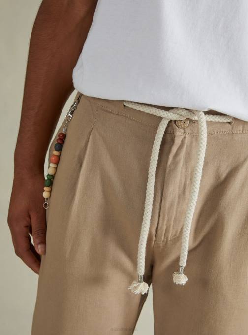 Heren Alcott bg2 beige middel broek van linnenmix met trekkoord in de taille kleding PT24614