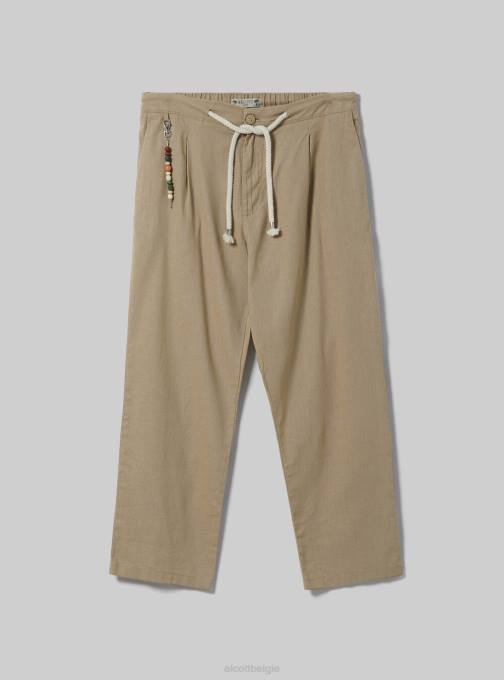 Heren Alcott bg2 beige middel broek van linnenmix met trekkoord in de taille kleding PT24614