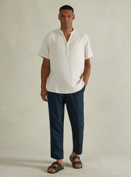 Heren Alcott bg2 beige middel broek van linnenmix met trekkoord in de taille kleding PT24831