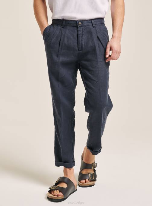 Heren Alcott c6603 kaky broek van puur linnen met plooien kleding PT24843