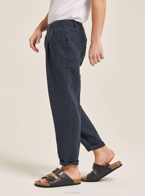 Heren Alcott c6603 kaky broek van puur linnen met plooien kleding PT24843