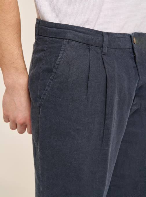 Heren Alcott c6603 kaky broek van puur linnen met plooien kleding PT24843