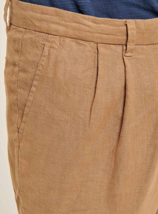 Heren Alcott c6603 kaky broek van puur linnen met plooien kleding PT24861