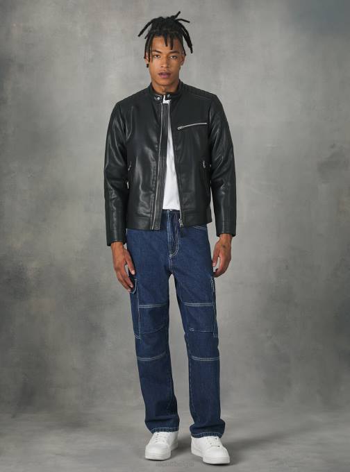 Heren Alcott bk1 zwart Bikerjack met leereffect kleding PT24753