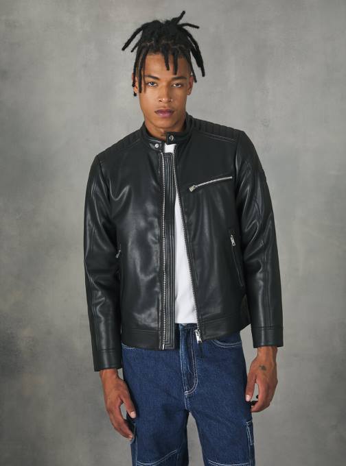 Heren Alcott bk1 zwart Bikerjack met leereffect kleding PT24753