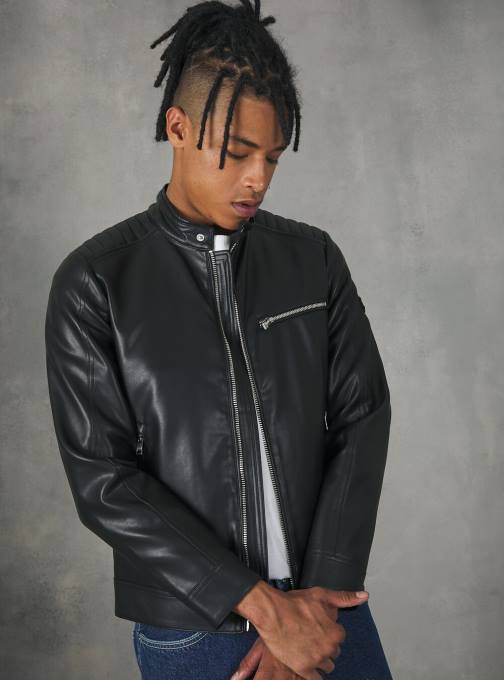 Heren Alcott bk1 zwart Bikerjack met leereffect kleding PT24753