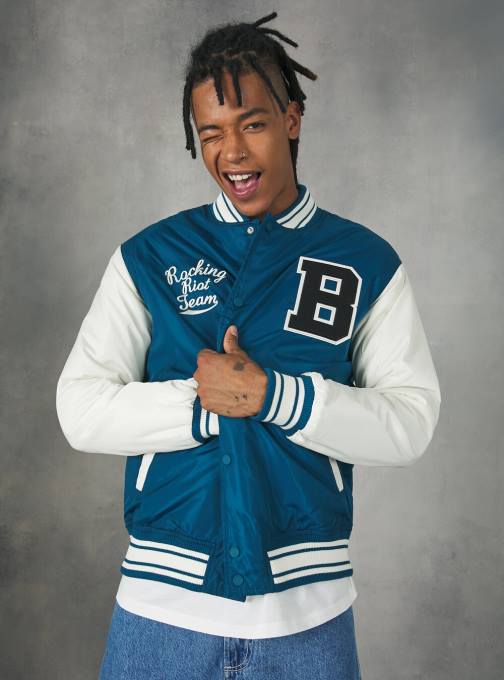 Heren Alcott bk1 zwart Bomberjack in collegestijl met gerecyclede vulling kleding PT24752