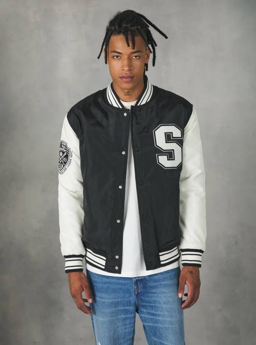 Heren Alcott bk1 zwart Bomberjack in collegestijl met gerecyclede vulling kleding PT24819