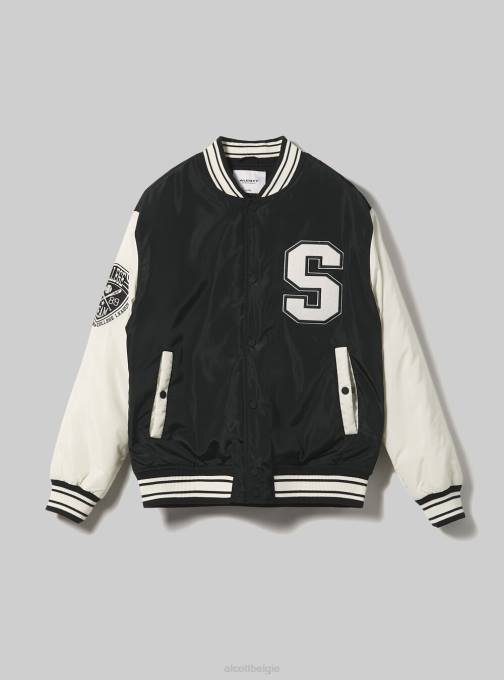 Heren Alcott bk1 zwart Bomberjack in collegestijl met gerecyclede vulling kleding PT24819