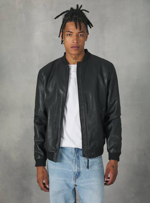 Heren Alcott bk1 zwart Bomberjack met leereffect kleding PT24749