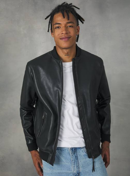 Heren Alcott bk1 zwart Bomberjack met leereffect kleding PT24749