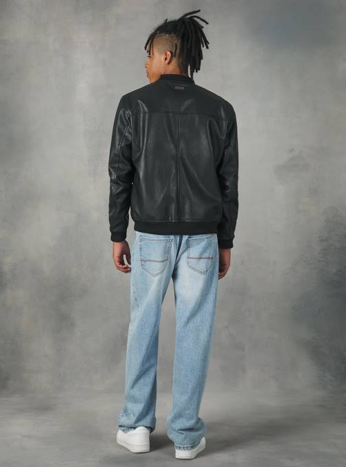 Heren Alcott bk1 zwart Bomberjack met leereffect kleding PT24749