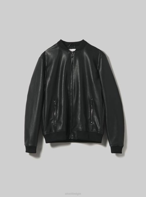 Heren Alcott bk1 zwart Bomberjack met leereffect kleding PT24749