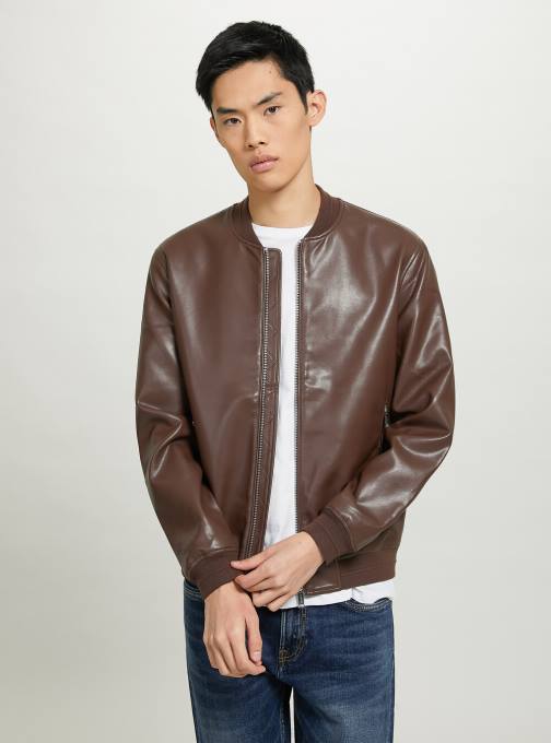 Heren Alcott bk1 zwart Bomberjack met leereffect kleding PT24787