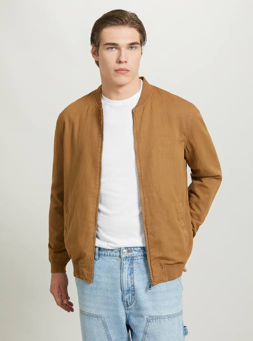 Heren Alcott blauw linnen bomberjack kleding PT24741