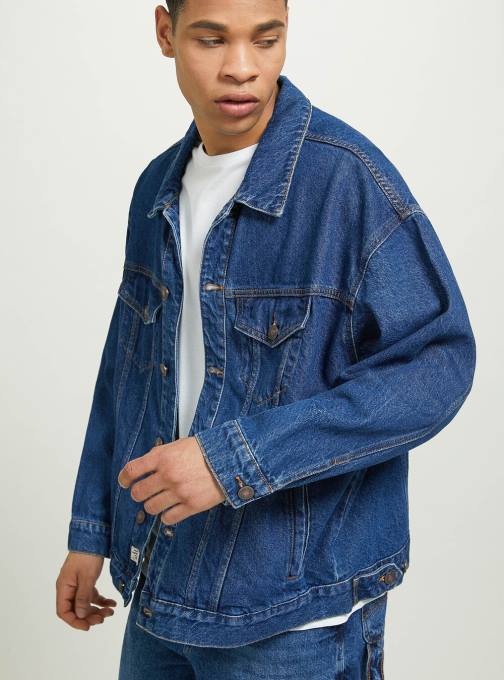 Heren Alcott d001 diepblauw giubbotto in oversized denim kleding PT24653