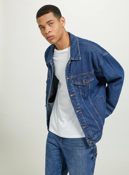 Heren Alcott d001 diepblauw giubbotto in oversized denim kleding PT24653