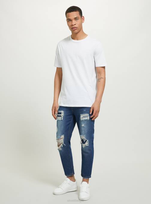Heren Alcott d004 midden lichtblauw relaxed fit jeans met scheuren kleding PT241044