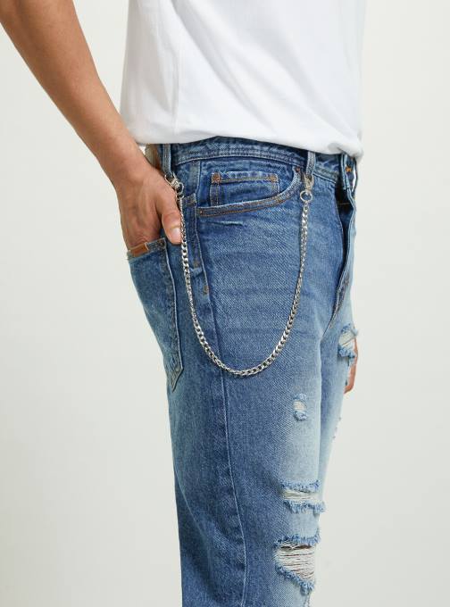 Heren Alcott d004 midden lichtblauw relaxed fit jeans met scheuren kleding PT24875