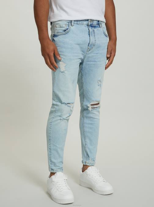 Heren Alcott d004 midden lichtblauw stretch denim carrot fit jeans met scheuren kleding PT24998