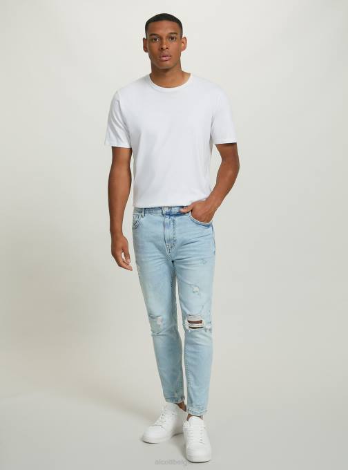 Heren Alcott d004 midden lichtblauw stretch denim carrot fit jeans met scheuren kleding PT24998
