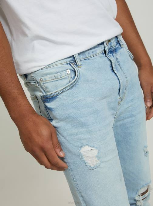 Heren Alcott d004 midden lichtblauw stretch denim carrot fit jeans met scheuren kleding PT24998