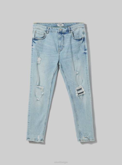 Heren Alcott d004 midden lichtblauw stretch denim carrot fit jeans met scheuren kleding PT24998