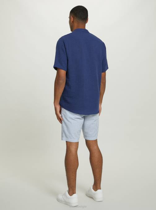 Heren Alcott az3 azuurblauw licht gestreepte katoenen bermudashort kleding PT24608