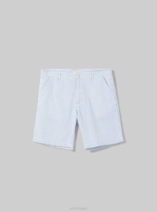 Heren Alcott az3 azuurblauw licht gestreepte katoenen bermudashort kleding PT24608