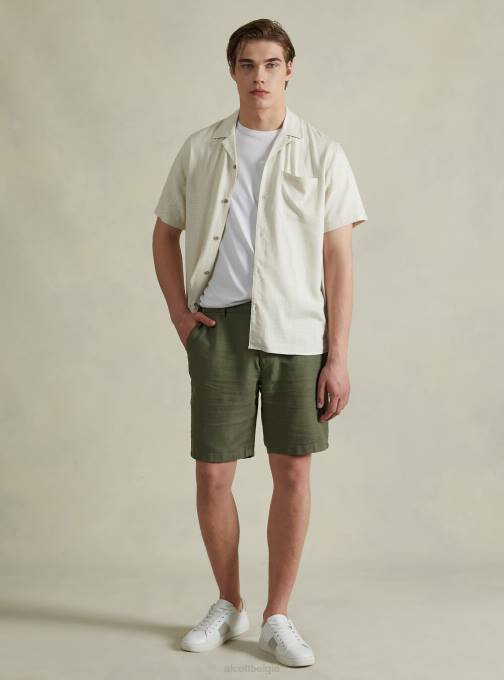 Heren Alcott bg2 beige middel Bermudashort van linnenmix met trekkoord in de taille kleding PT241094