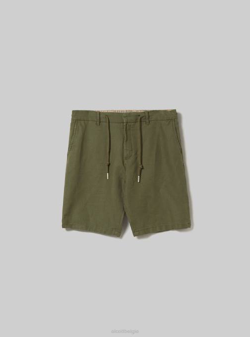 Heren Alcott bg2 beige middel Bermudashort van linnenmix met trekkoord in de taille kleding PT241094