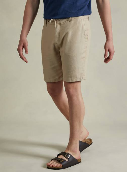 Heren Alcott bg2 beige middel Bermudashort van linnenmix met trekkoord in de taille kleding PT24626