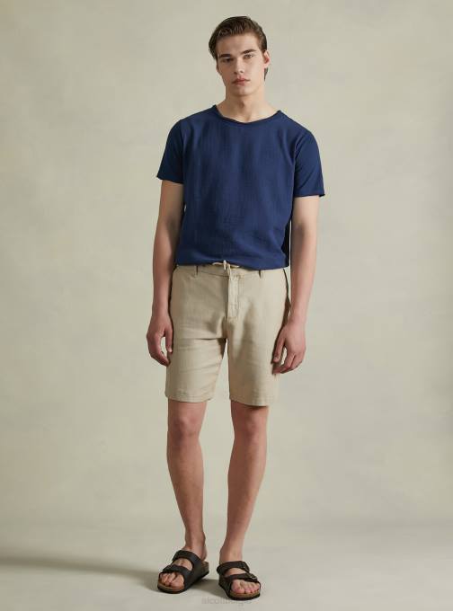 Heren Alcott bg2 beige middel Bermudashort van linnenmix met trekkoord in de taille kleding PT24626