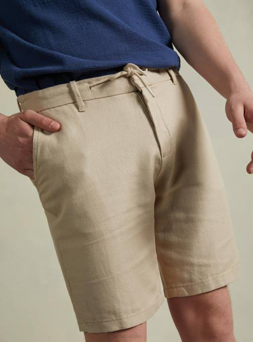 Heren Alcott bg2 beige middel Bermudashort van linnenmix met trekkoord in de taille kleding PT24626