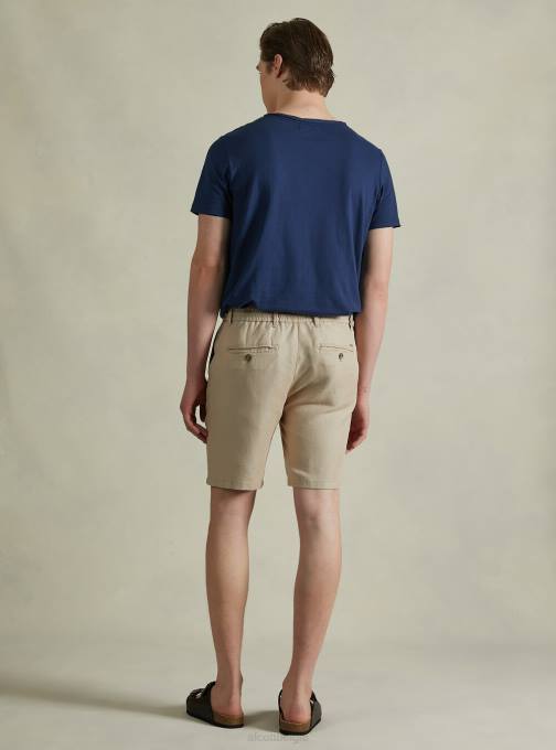 Heren Alcott bg2 beige middel Bermudashort van linnenmix met trekkoord in de taille kleding PT24626