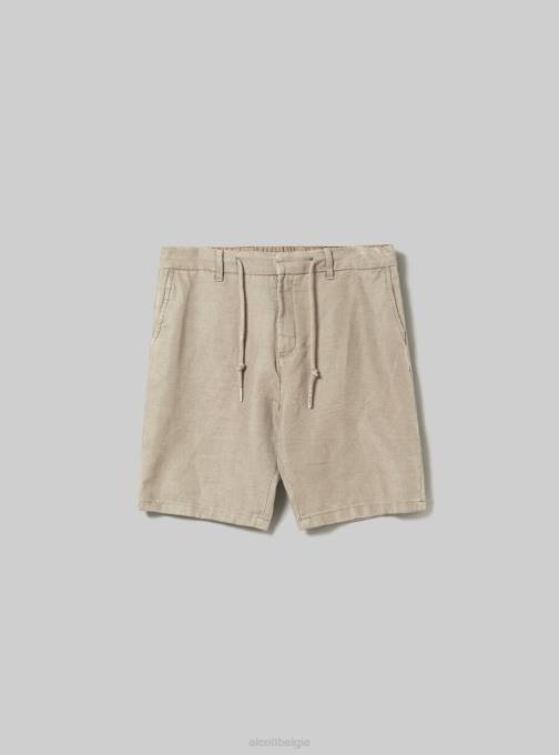 Heren Alcott bg2 beige middel Bermudashort van linnenmix met trekkoord in de taille kleding PT24626