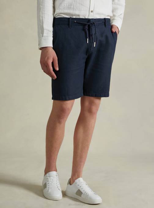 Heren Alcott bg2 beige middel Bermudashort van linnenmix met trekkoord in de taille kleding PT24759