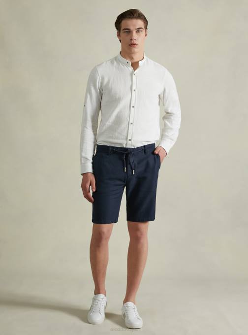 Heren Alcott bg2 beige middel Bermudashort van linnenmix met trekkoord in de taille kleding PT24759