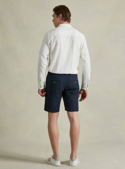 Heren Alcott bg2 beige middel Bermudashort van linnenmix met trekkoord in de taille kleding PT24759