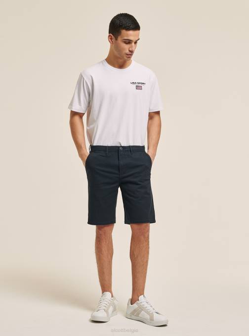 Heren Alcott blauwe marine effen bermuda van keperstof kleding PT24606