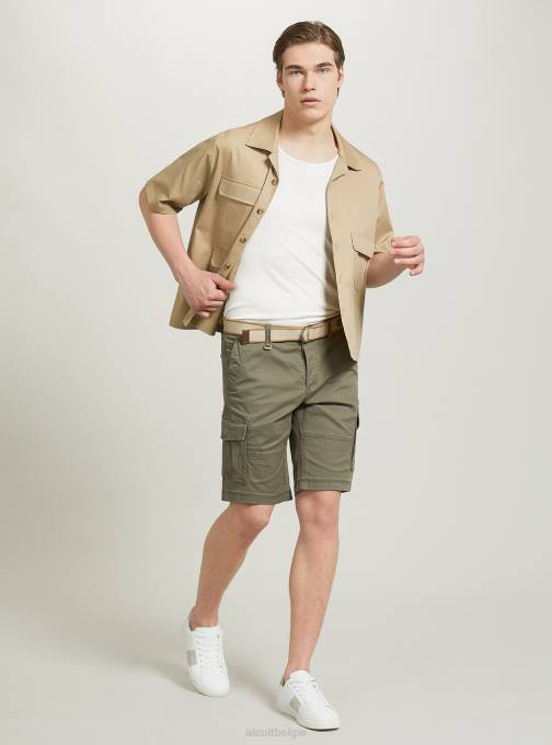 Heren Alcott ky2 kaky medium katoenen cargobermuda met canvas riem kleding PT24926