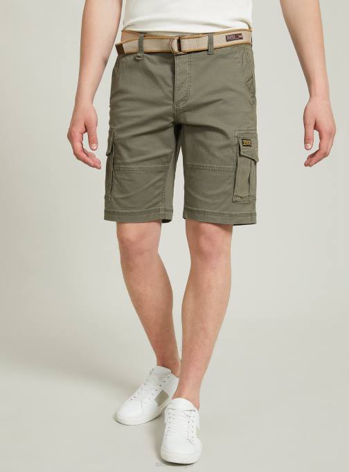 Heren Alcott ky2 kaky medium katoenen cargobermuda met canvas riem kleding PT24926