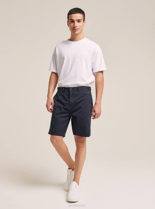 Heren Alcott na1 marine donker bermudashort van keperstof met effen pasvorm kleding PT241068
