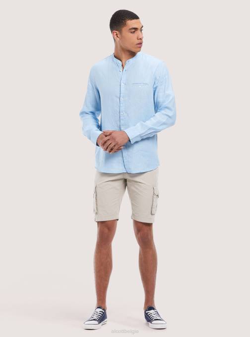 Heren Alcott az3 azuurblauw licht camicia 100% lino collo coreano kleding PT241033