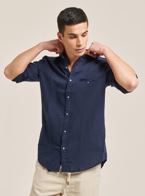 Heren Alcott az3 azuurblauw licht camicia 100% lino collo coreano kleding PT24971