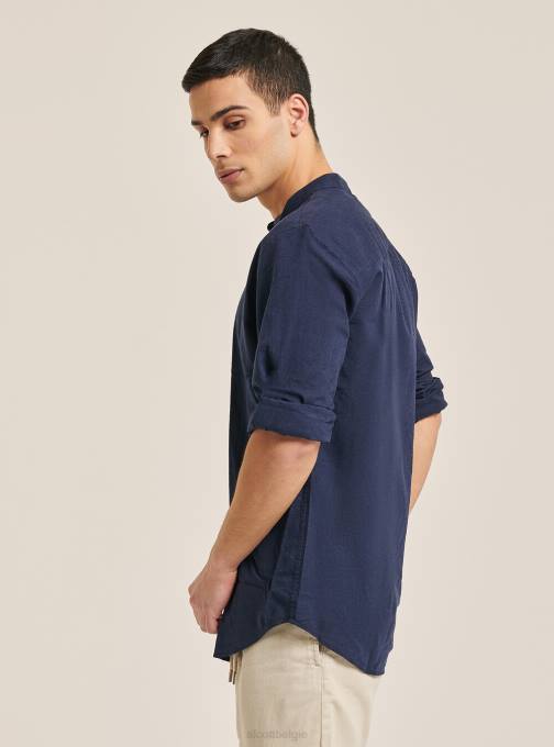 Heren Alcott az3 azuurblauw licht camicia 100% lino collo coreano kleding PT24971