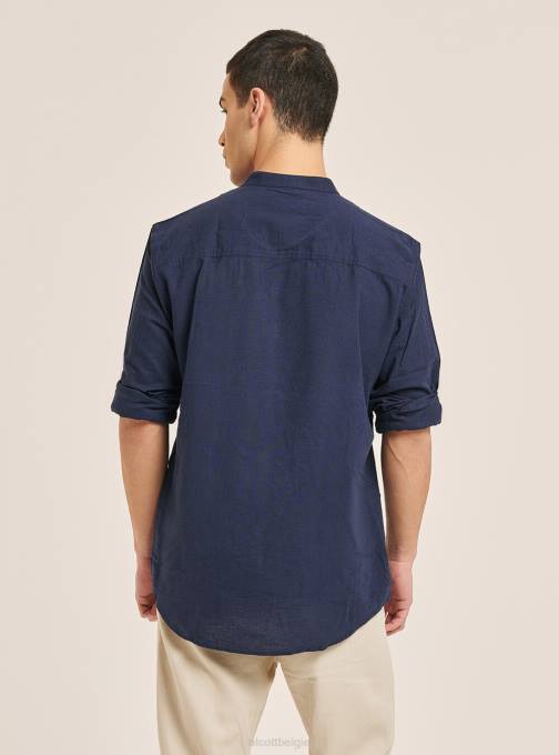 Heren Alcott az3 azuurblauw licht camicia 100% lino collo coreano kleding PT24971