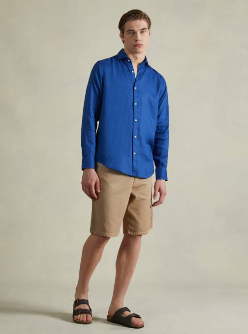 Heren Alcott az3 azuurblauw licht overhemd van puur linnen met lange mouwen kleding PT241013