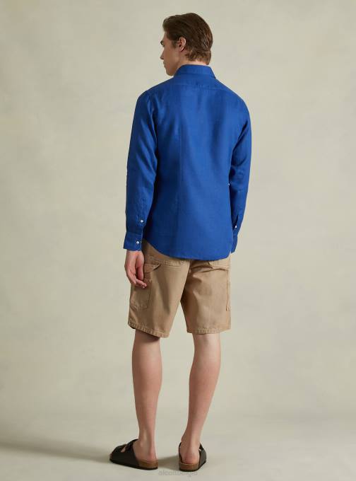 Heren Alcott az3 azuurblauw licht overhemd van puur linnen met lange mouwen kleding PT241013